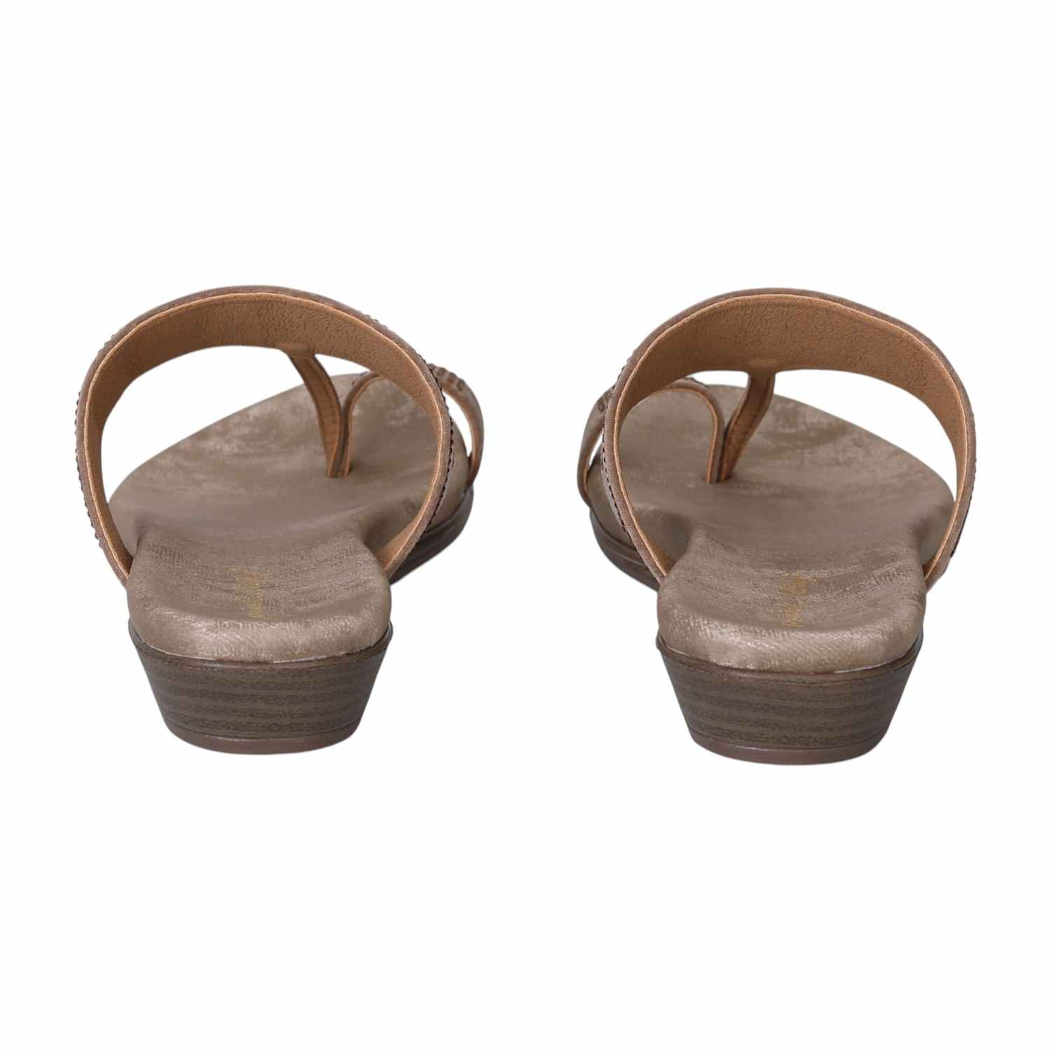 Beige Bronze Toe-Ring Flats for Women