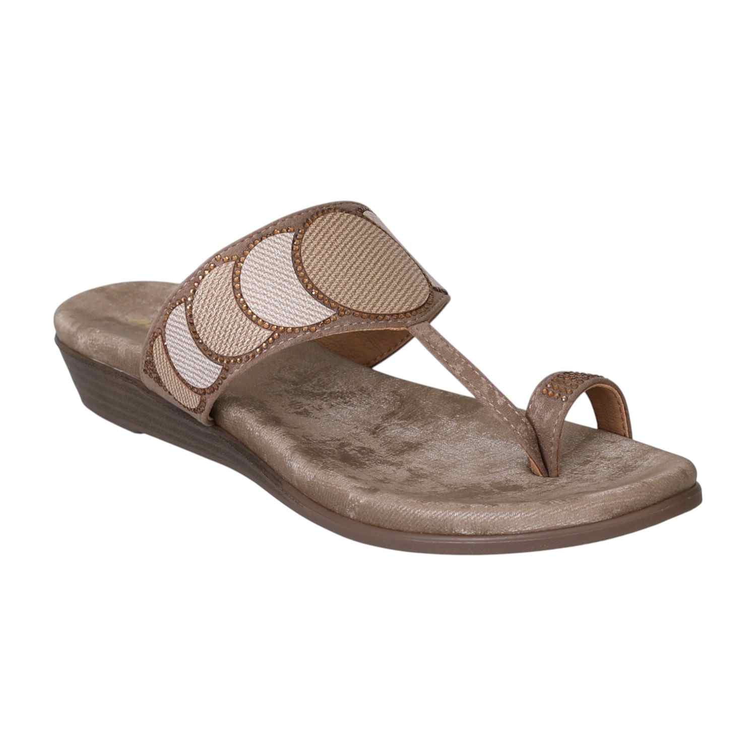 Beige Bronze Toe-Ring Flats for Women