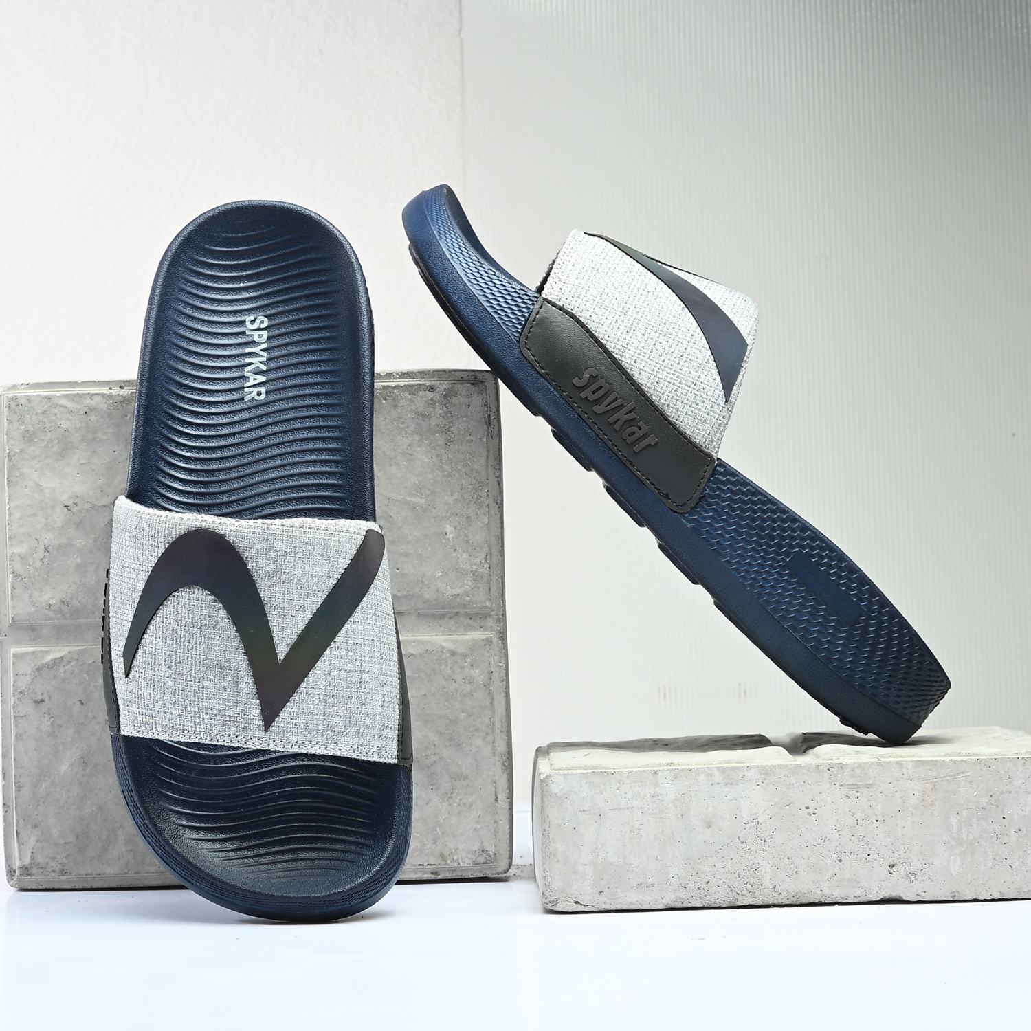 CORTEZ GREY NAVY SLIDERS