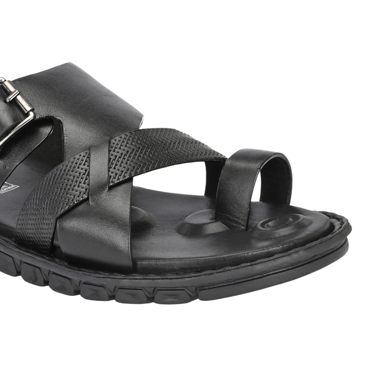 Men Black Leather Strappy Sandal with Buckle and Toe Loop