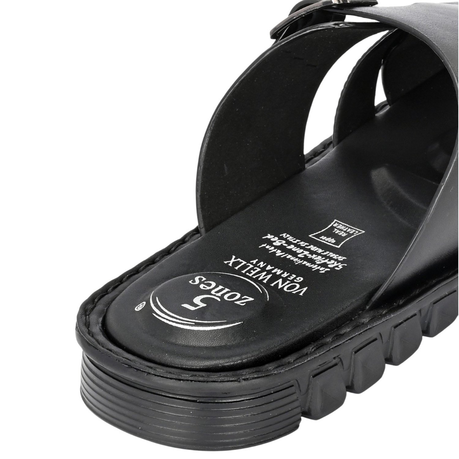 Men Black Leather Strappy Sandal with Buckle and Toe Loop