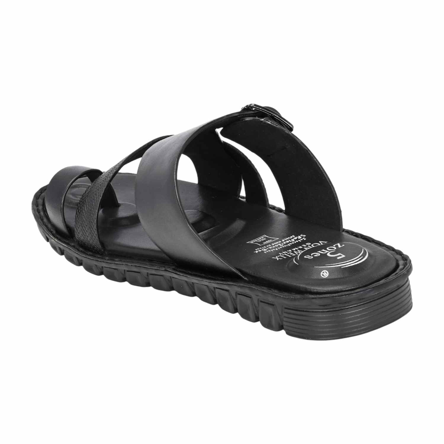 Men Black Leather Strappy Sandal with Buckle and Toe Loop