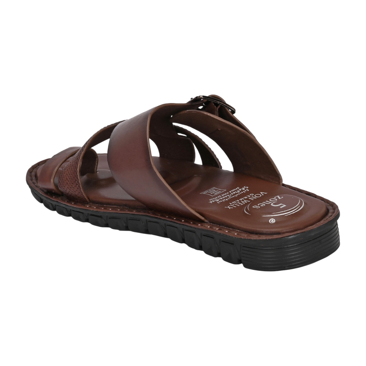 Men Brown Leather Strappy Sandal with Buckle and Toe Loop