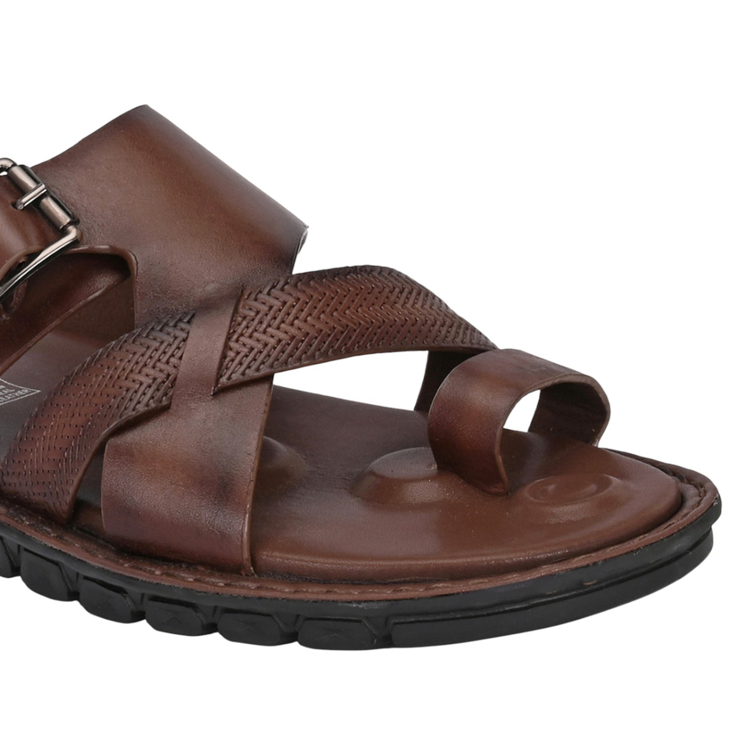 Men Brown Leather Strappy Sandal with Buckle and Toe Loop