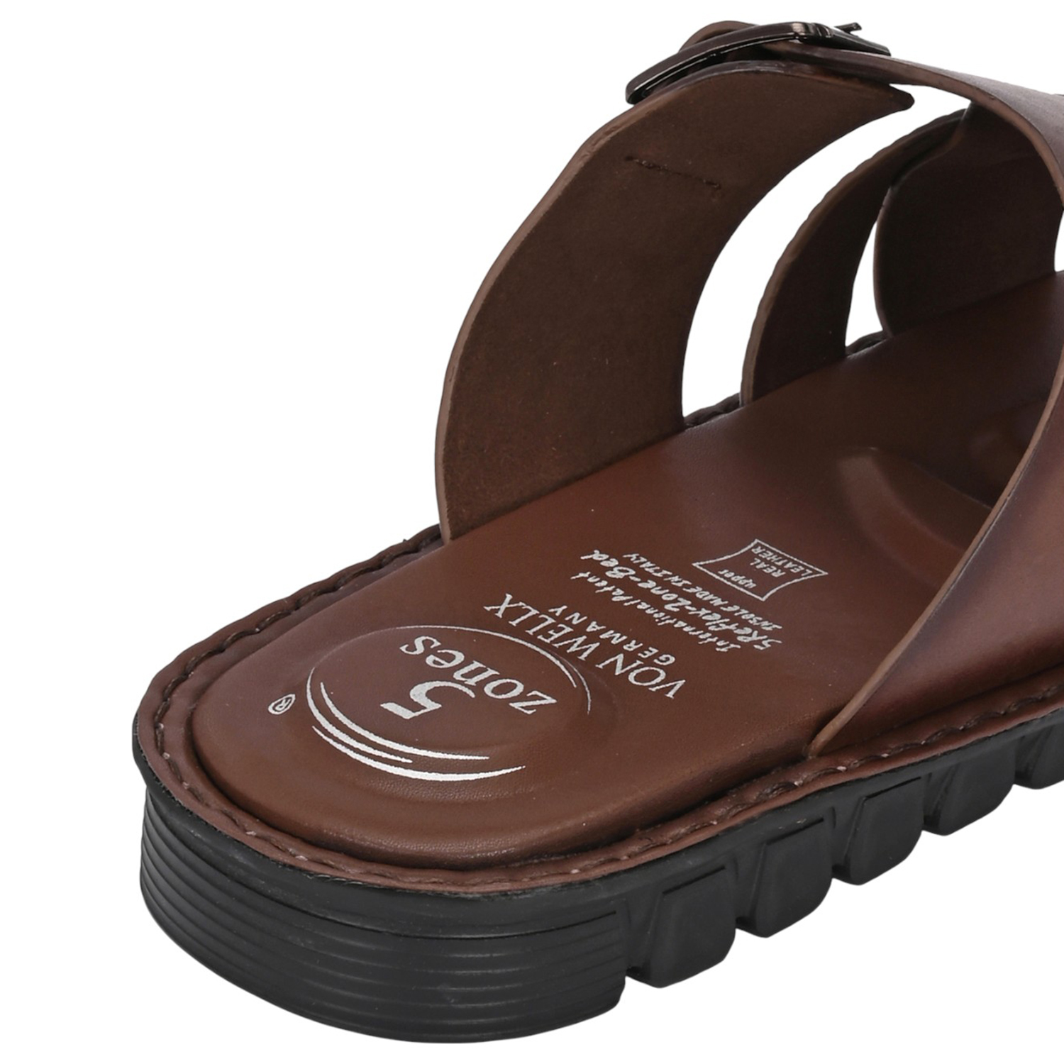 Men Brown Leather Strappy Sandal with Buckle and Toe Loop