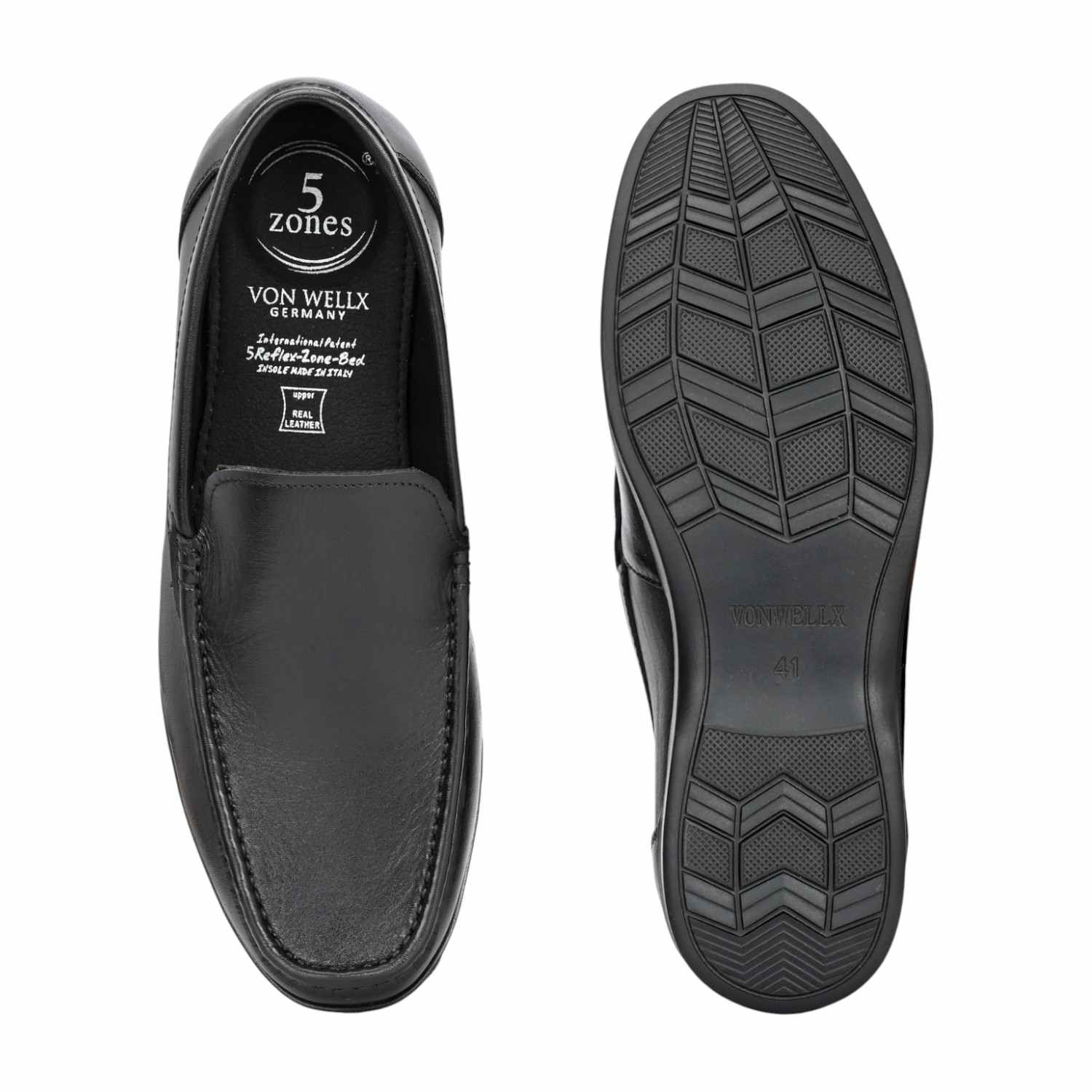 Men Classic Black Plain-Vamp Slip-On Leather Loafers