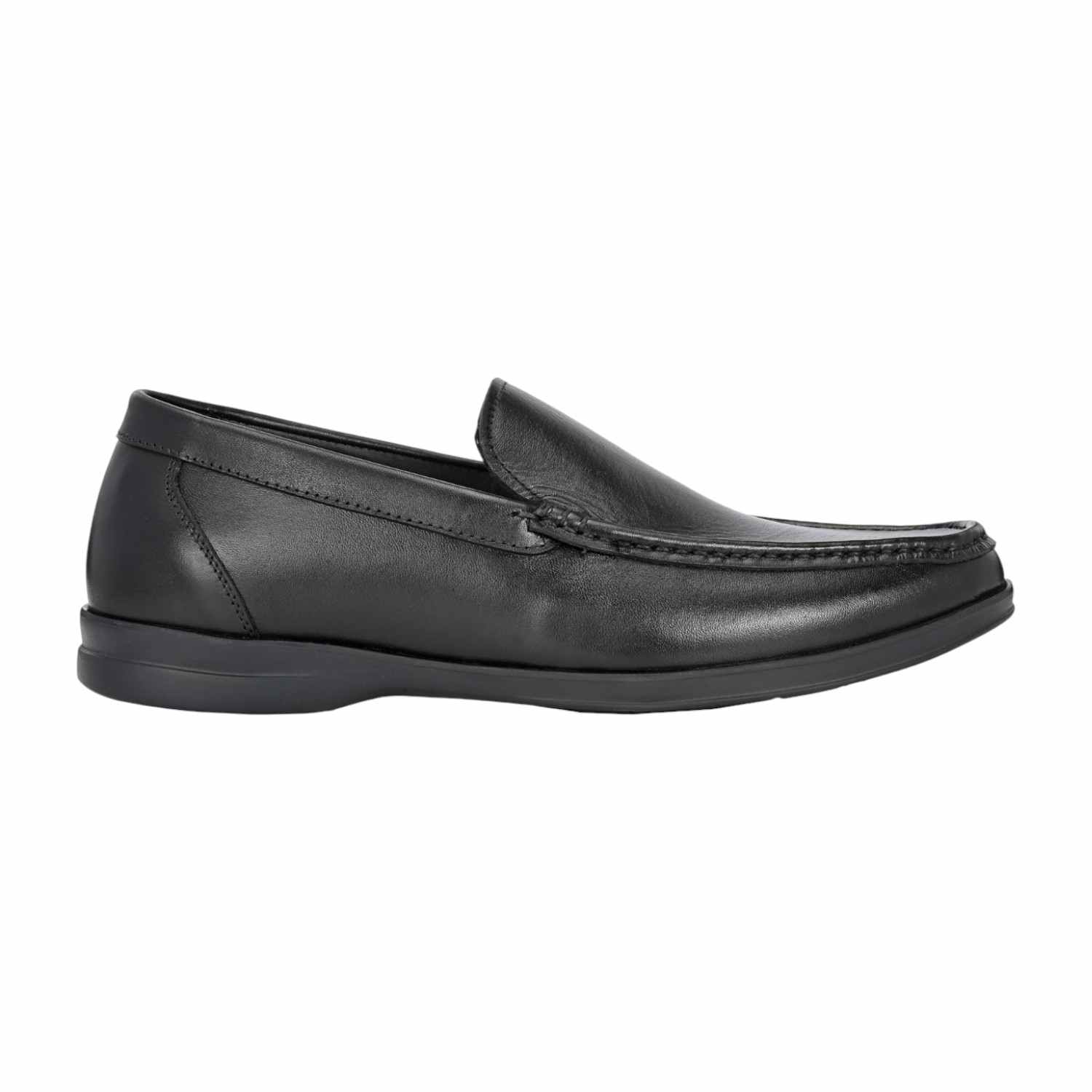 Men Classic Black Plain-Vamp Slip-On Leather Loafers