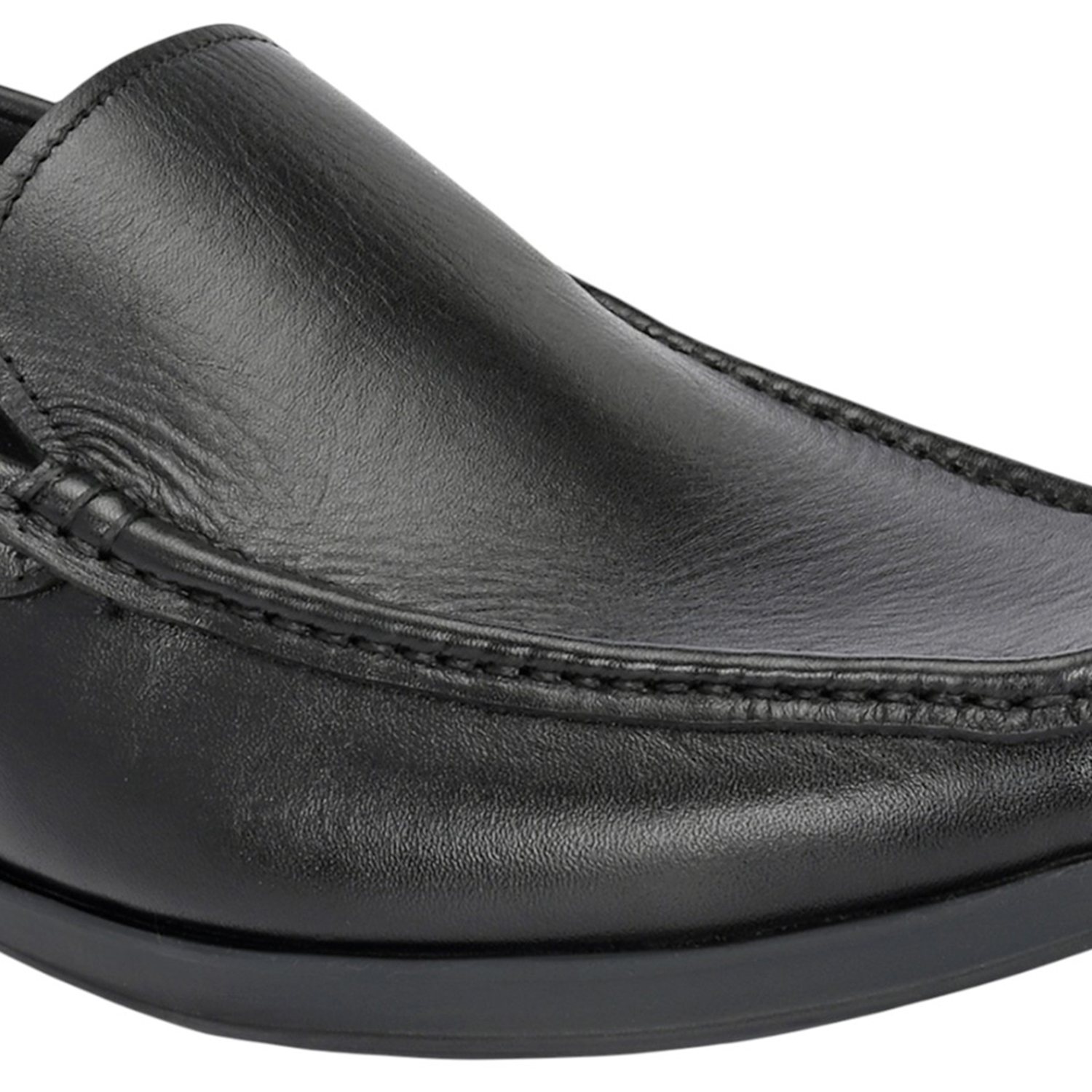 Men Classic Black Plain-Vamp Slip-On Leather Loafers