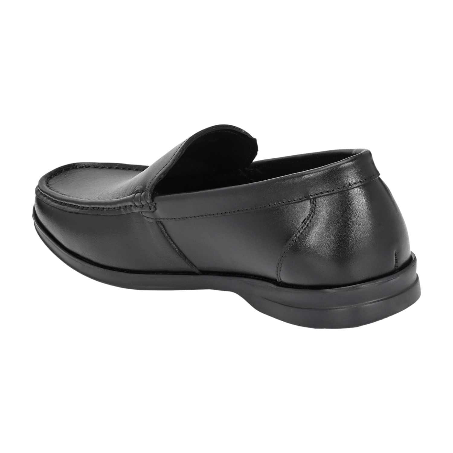 Men Classic Black Plain-Vamp Slip-On Leather Loafers