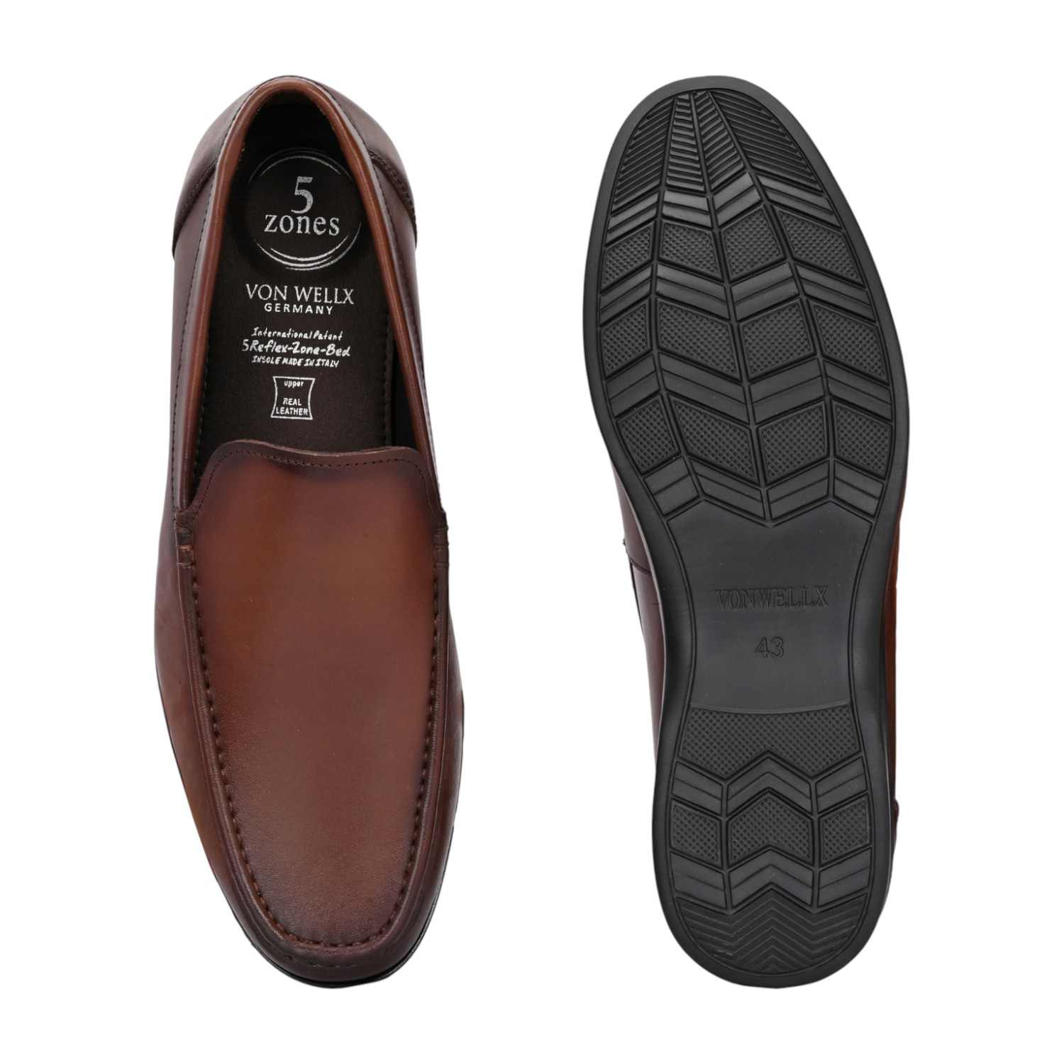 Men Classic Brown Plain-Vamp Slip-On Leather Loafers