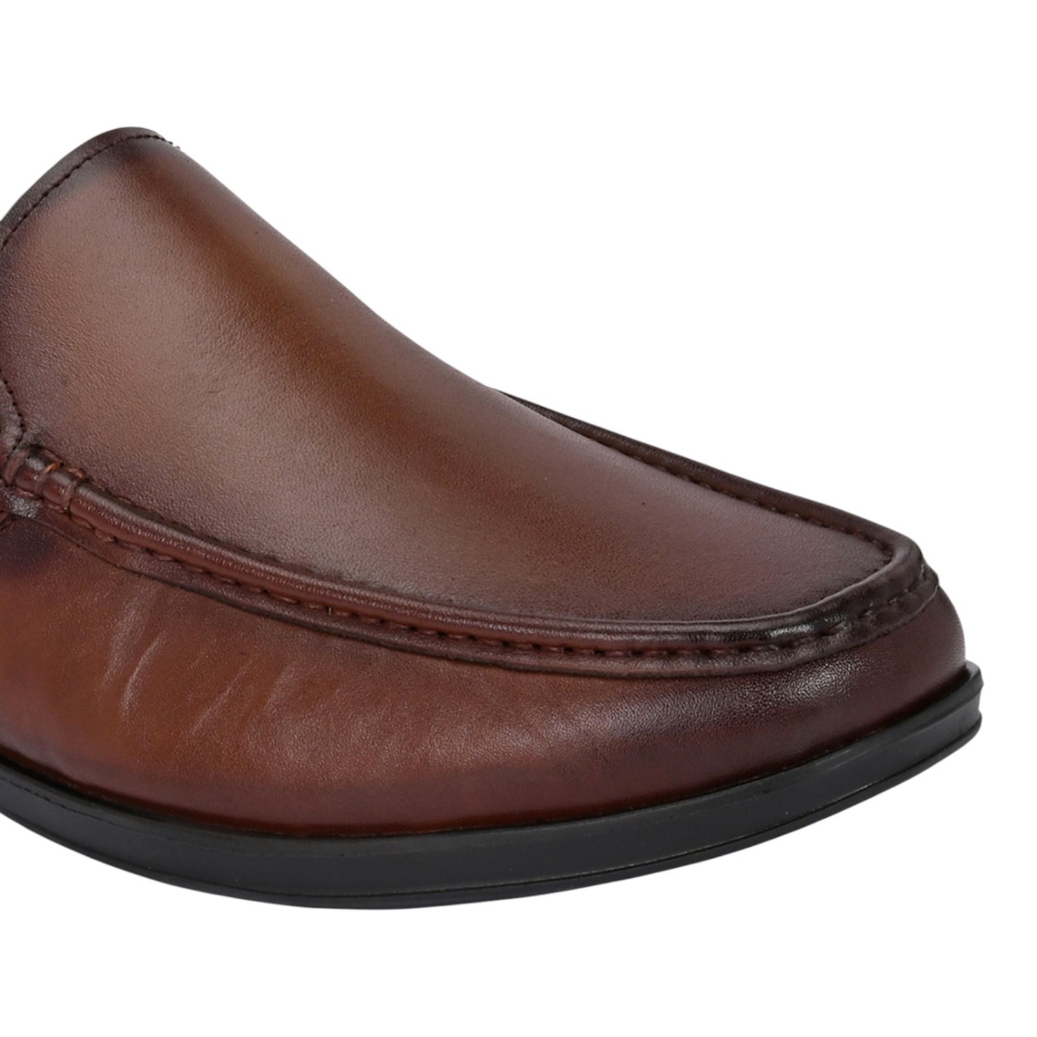 Men Classic Brown Plain-Vamp Slip-On Leather Loafers