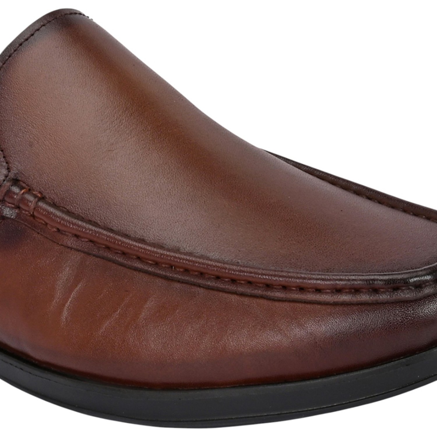 Men Classic Brown Plain-Vamp Slip-On Leather Loafers