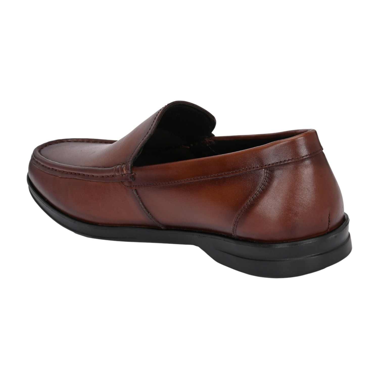 Men Classic Brown Plain-Vamp Slip-On Leather Loafers