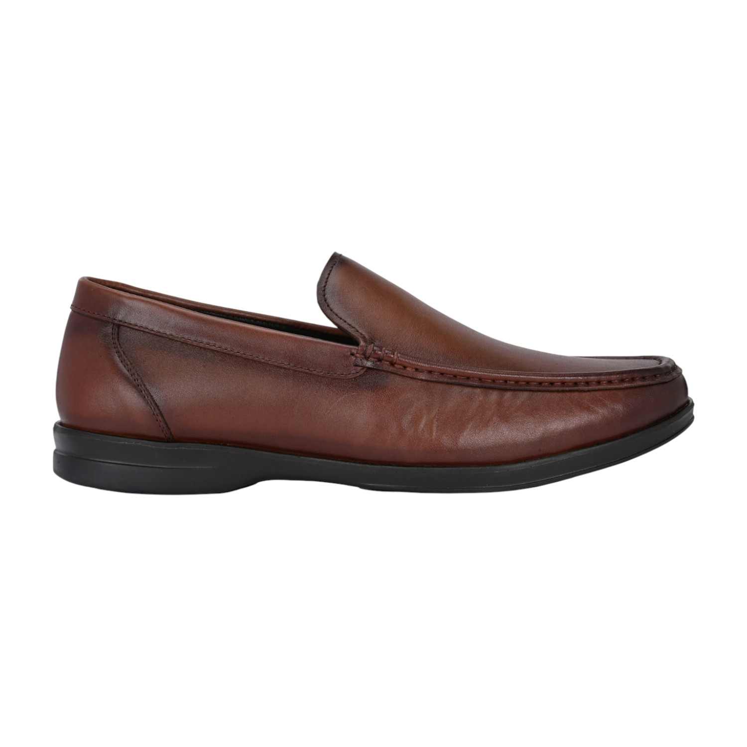 Men Classic Brown Plain-Vamp Slip-On Leather Loafers