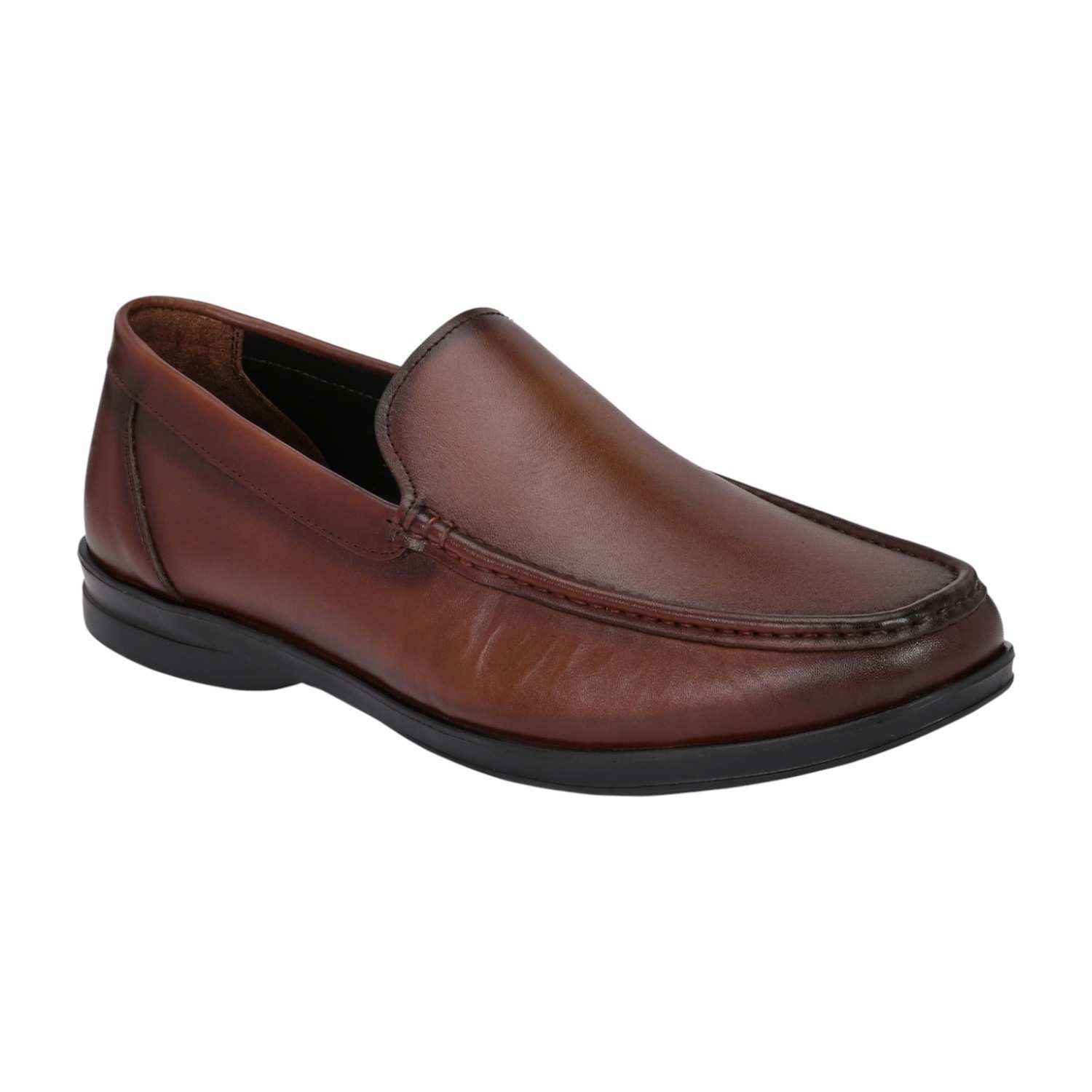 Men Classic Brown Plain-Vamp Slip-On Leather Loafers