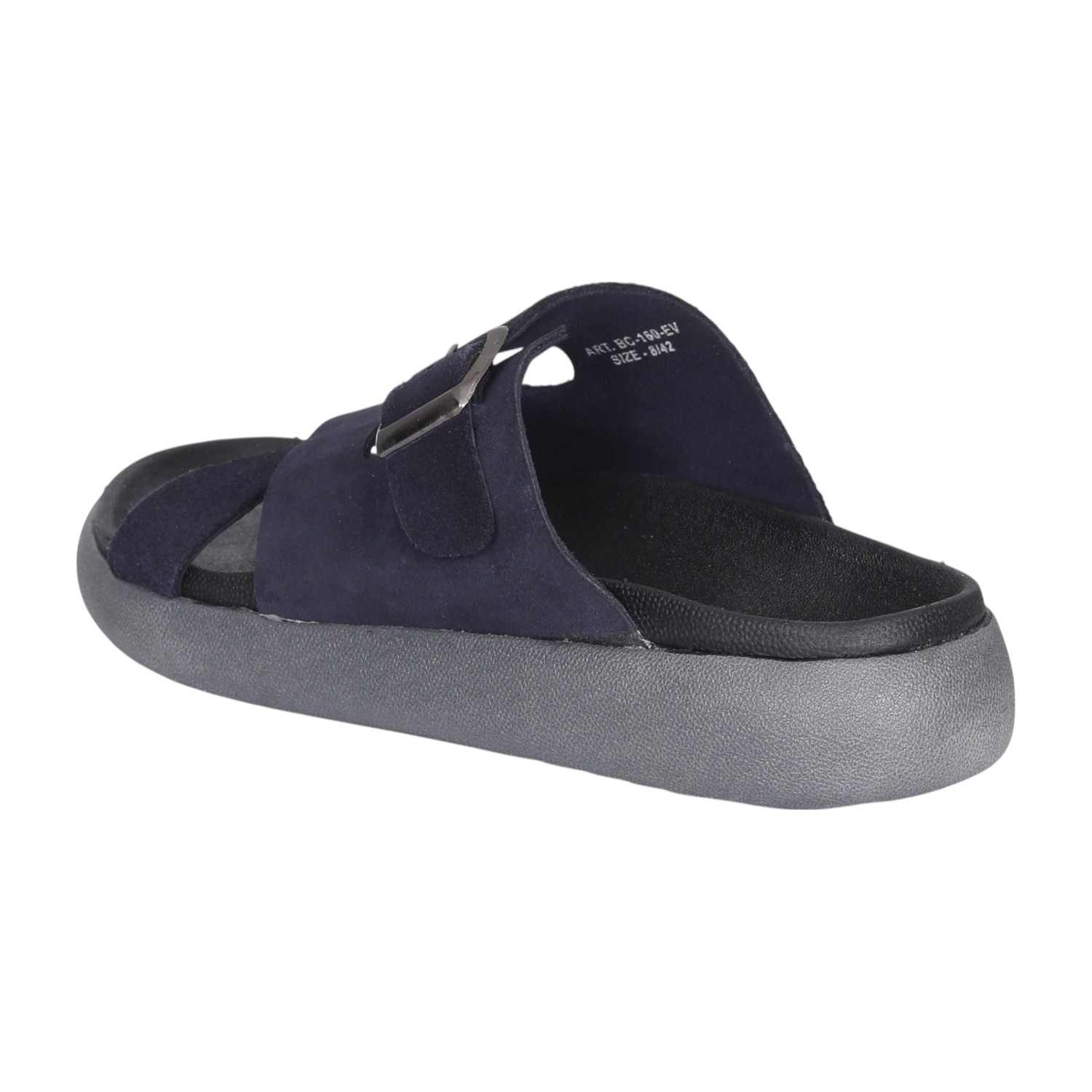 Men Navy Blue Luxe Buckle Comfort Slides