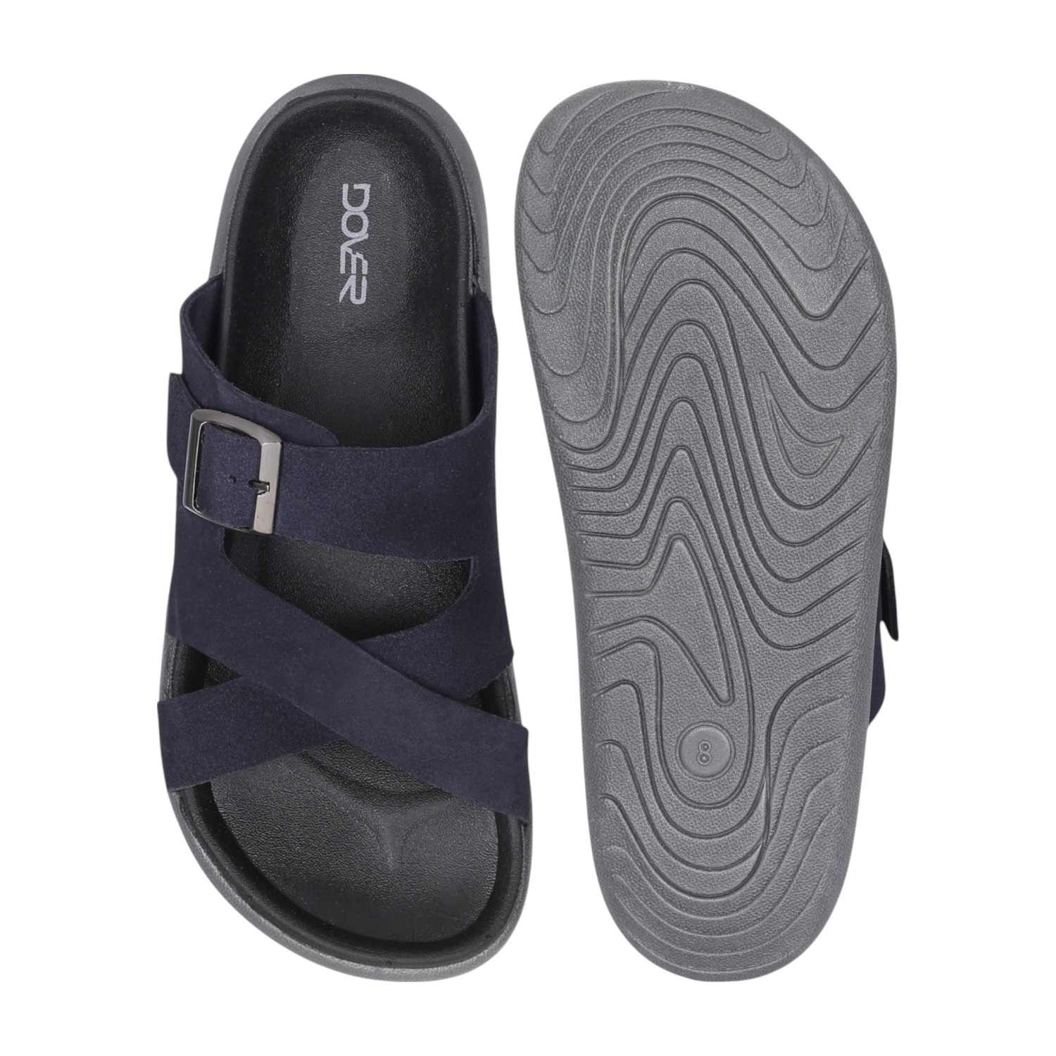 Men Navy Blue Luxe Buckle Comfort Slides