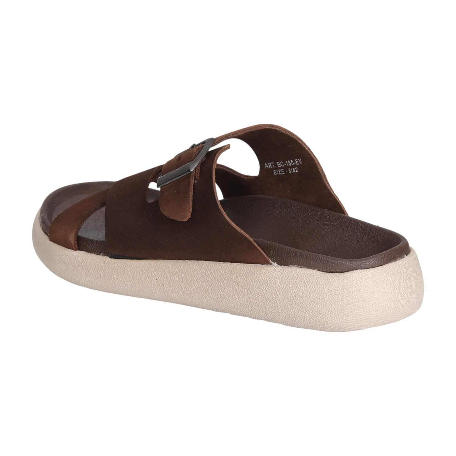 Men Earth-Toned Buckle Comfort Slides