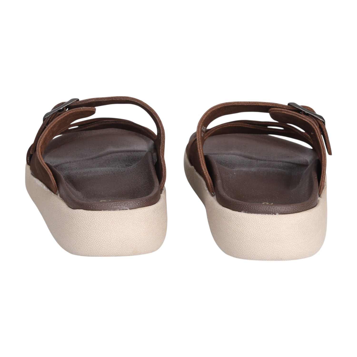 Men Earth-Toned Buckle Comfort Slides