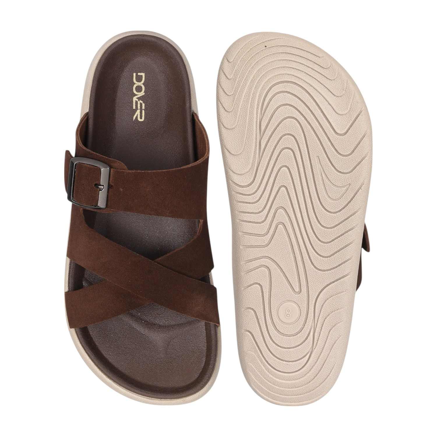 Men Earth-Toned Buckle Comfort Slides