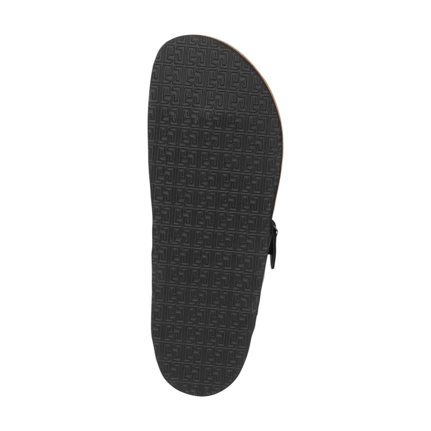 Men Black T-Strap Comfort Chappal With Buckle And Cork Footbed