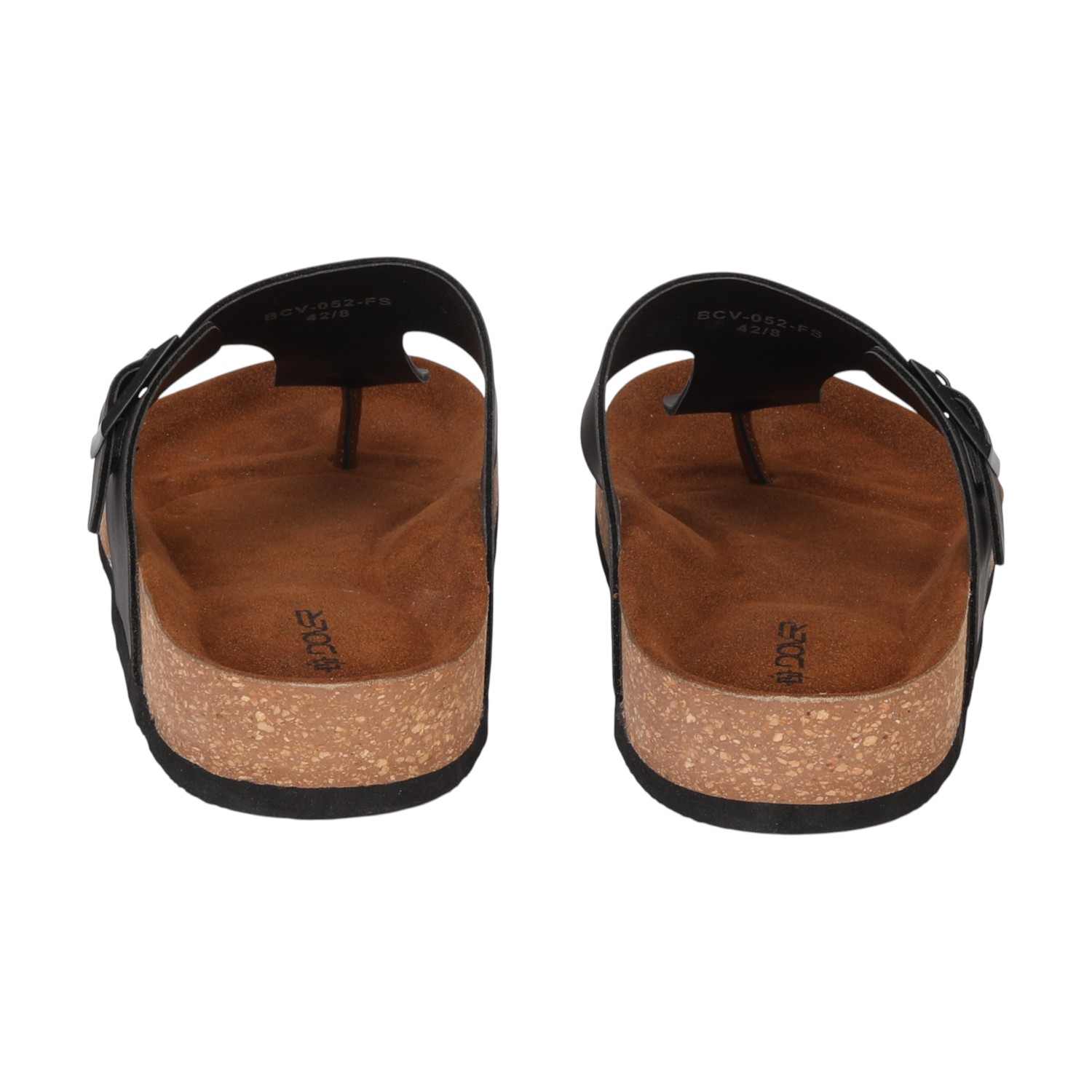 Men Black T-Strap Comfort Chappal With Buckle And Cork Footbed