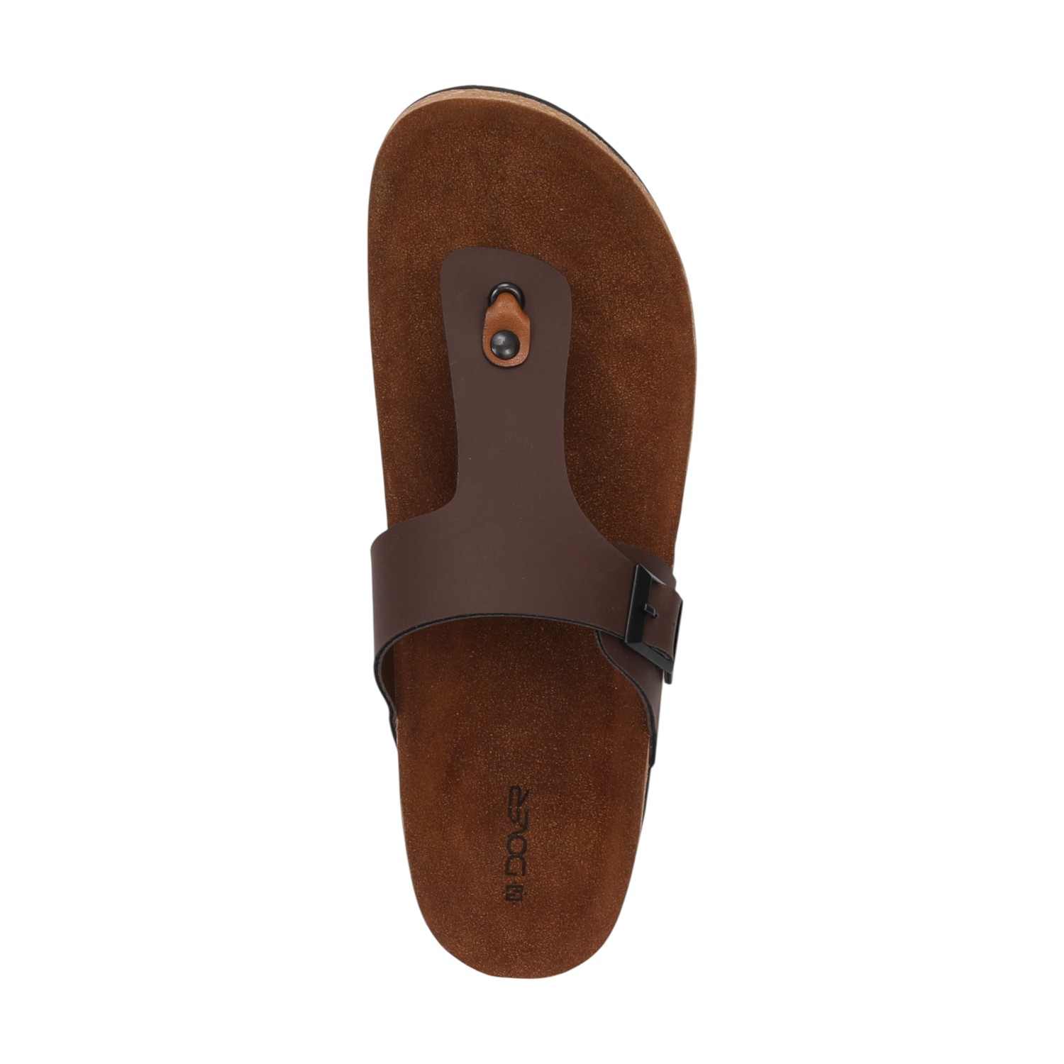 Men Brown T-Strap Comfort Chappal With Buckle And Cork Footbed