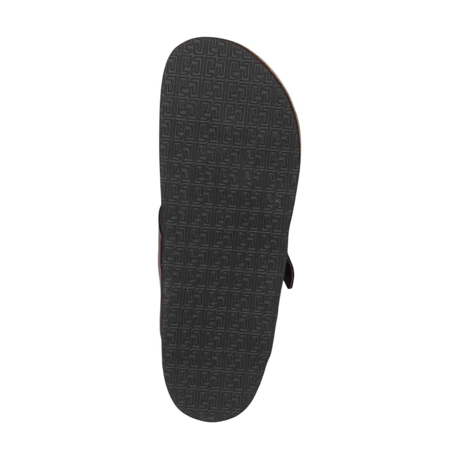 Men Brown T-Strap Comfort Chappal With Buckle And Cork Footbed