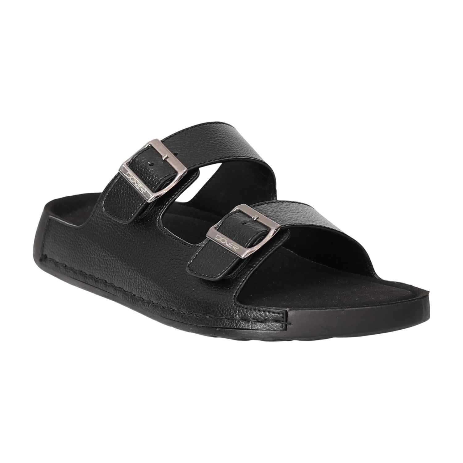 Men Black Dual-Strap Sandals