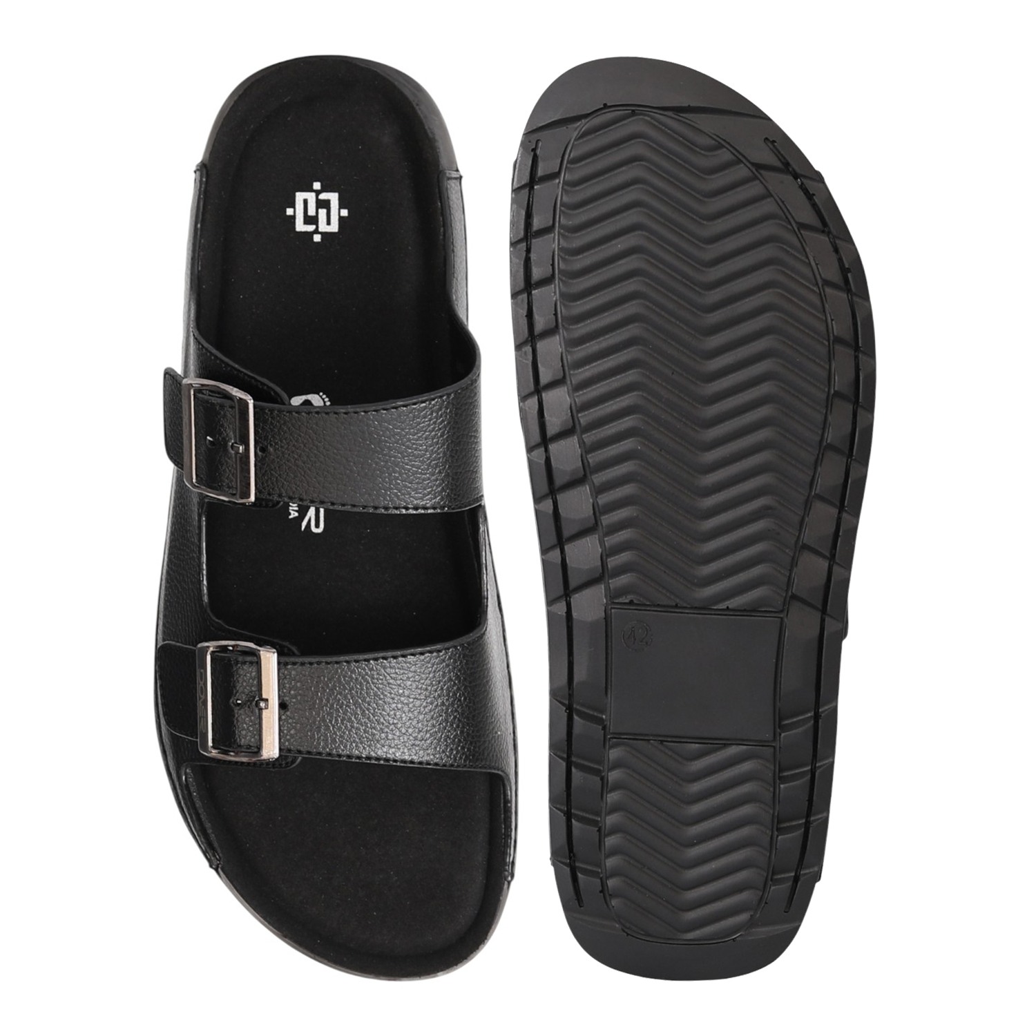 Men Black Dual-Strap Sandals