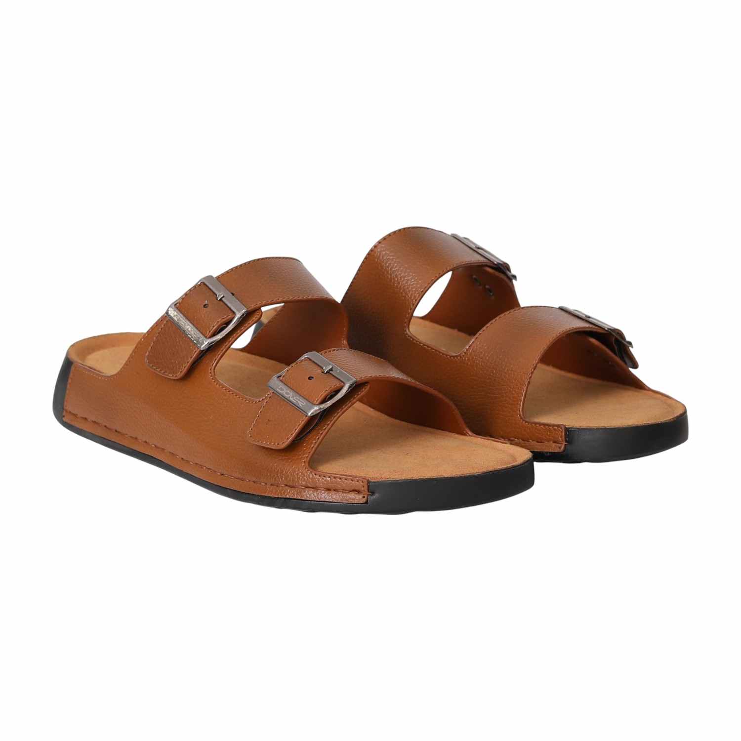 Men Tan Dual-Strap Sandals