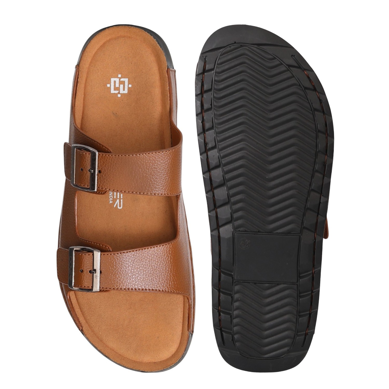 Men Tan Dual-Strap Sandals