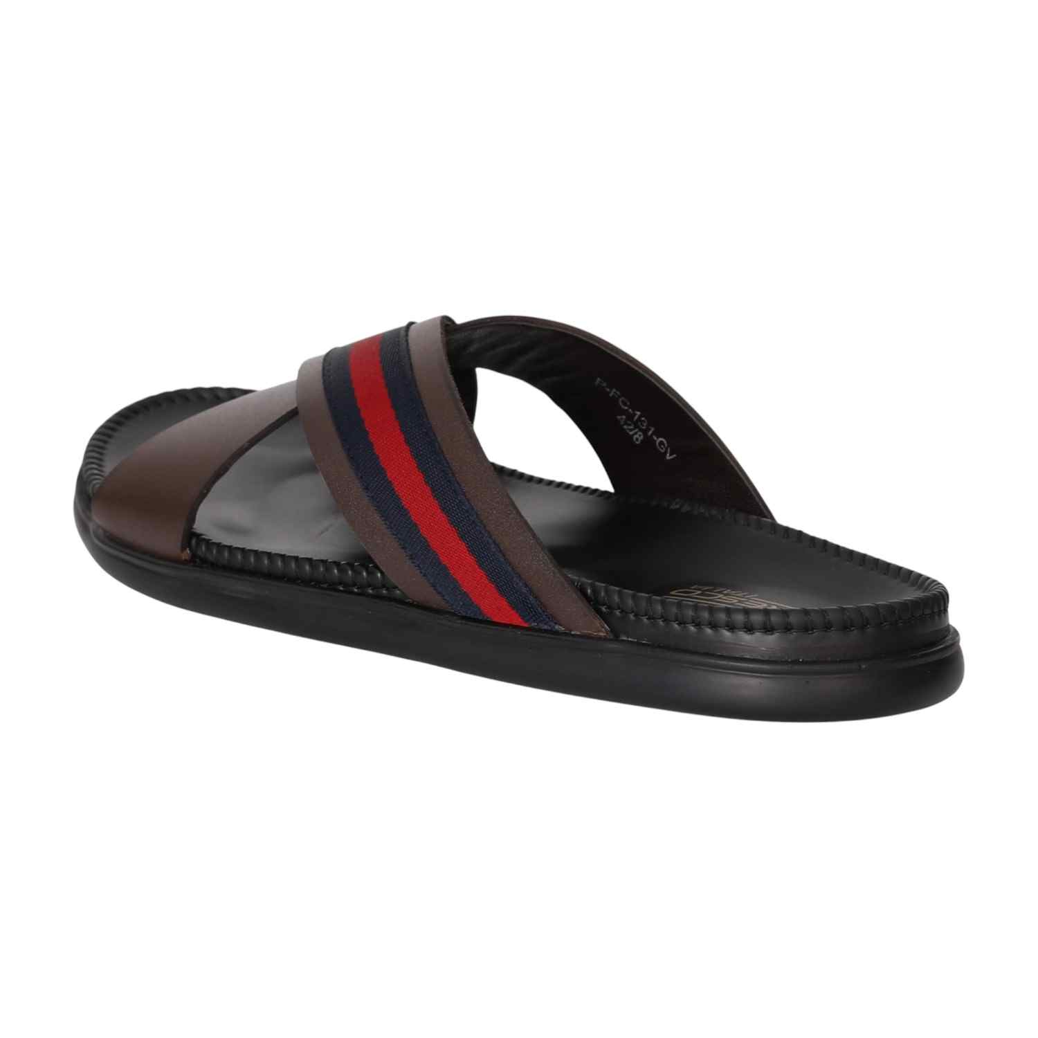 Men Oxford Brown Stripe Cross Sandals