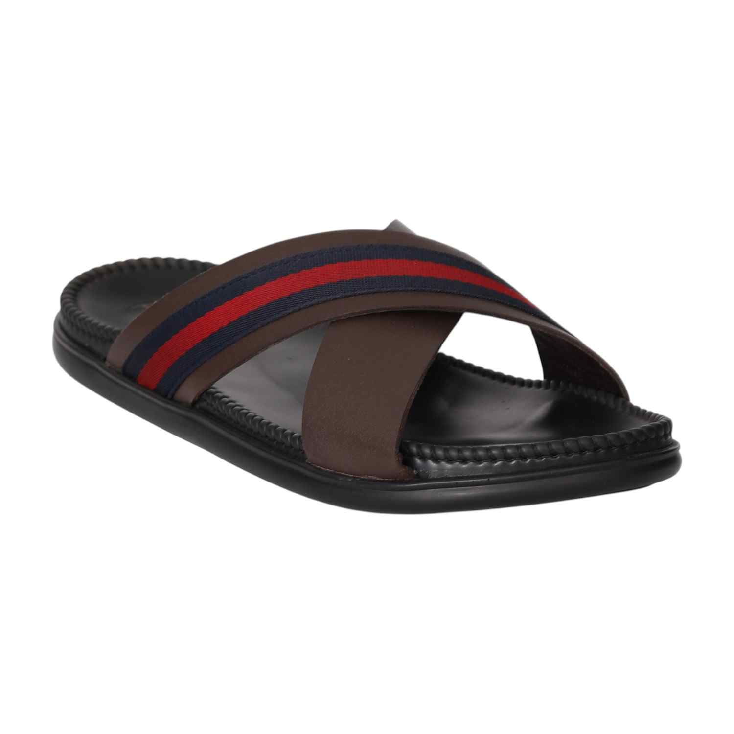Men Oxford Brown Stripe Cross Sandals