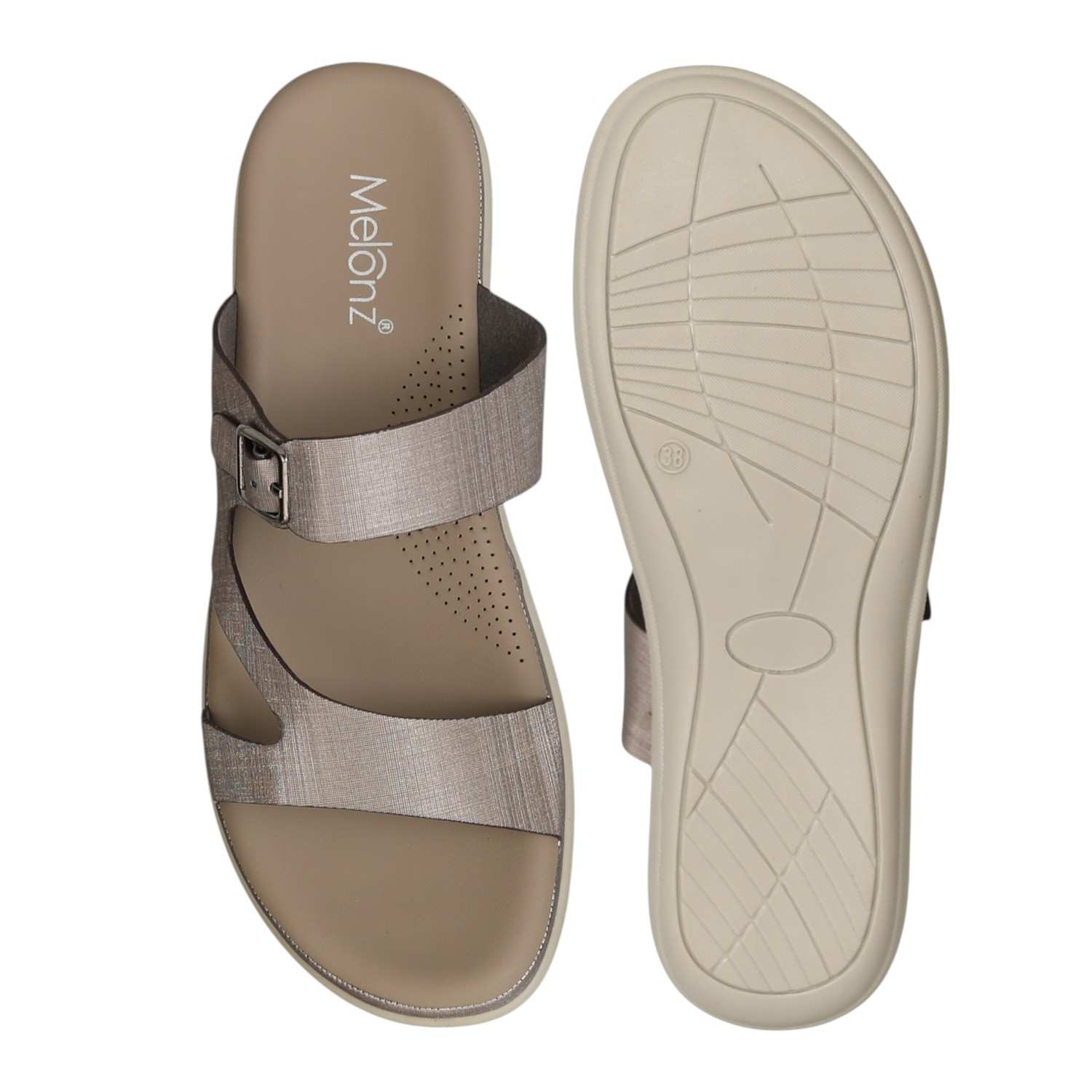 Women Grey Textured Buckle Sandals