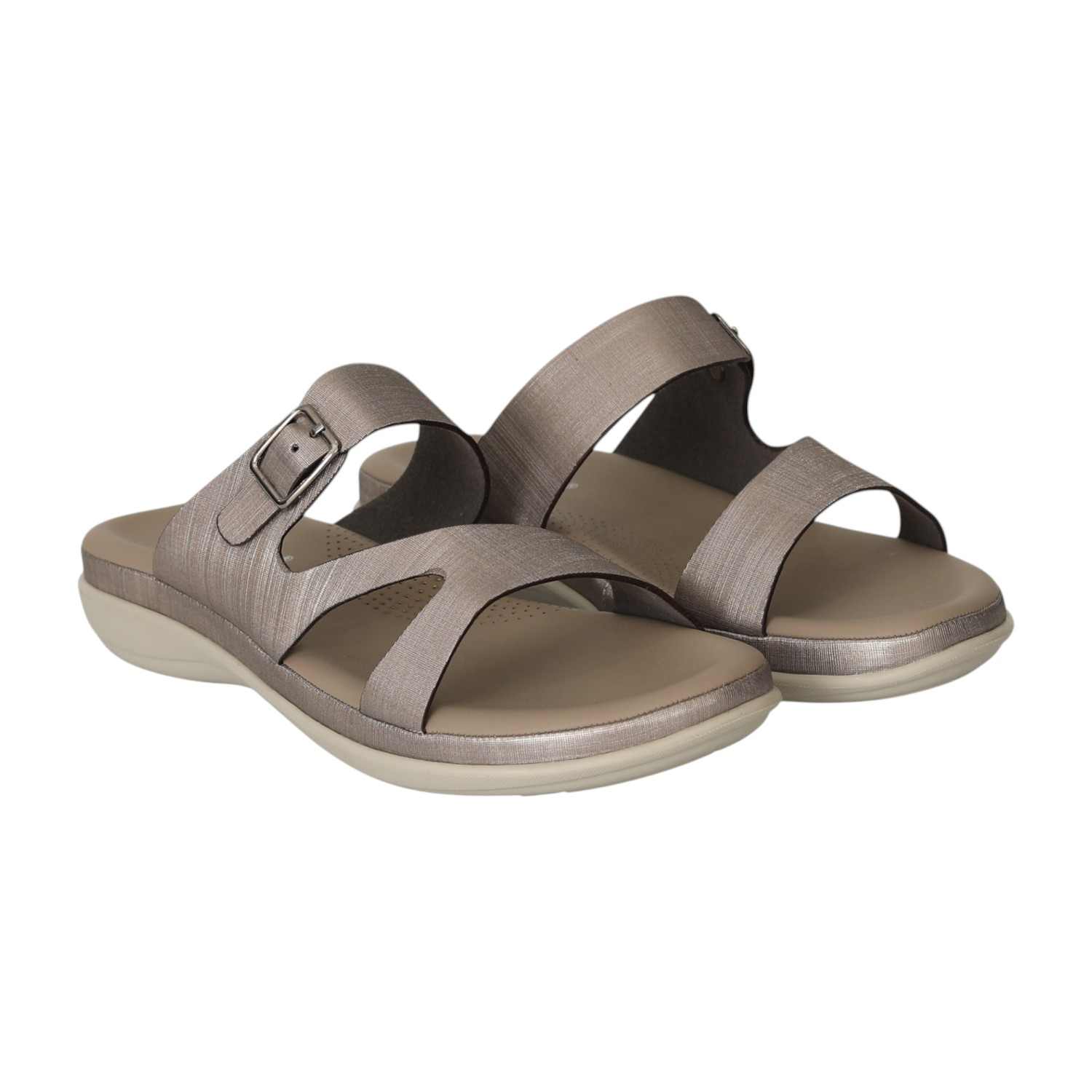 Women Grey Textured Buckle Sandals