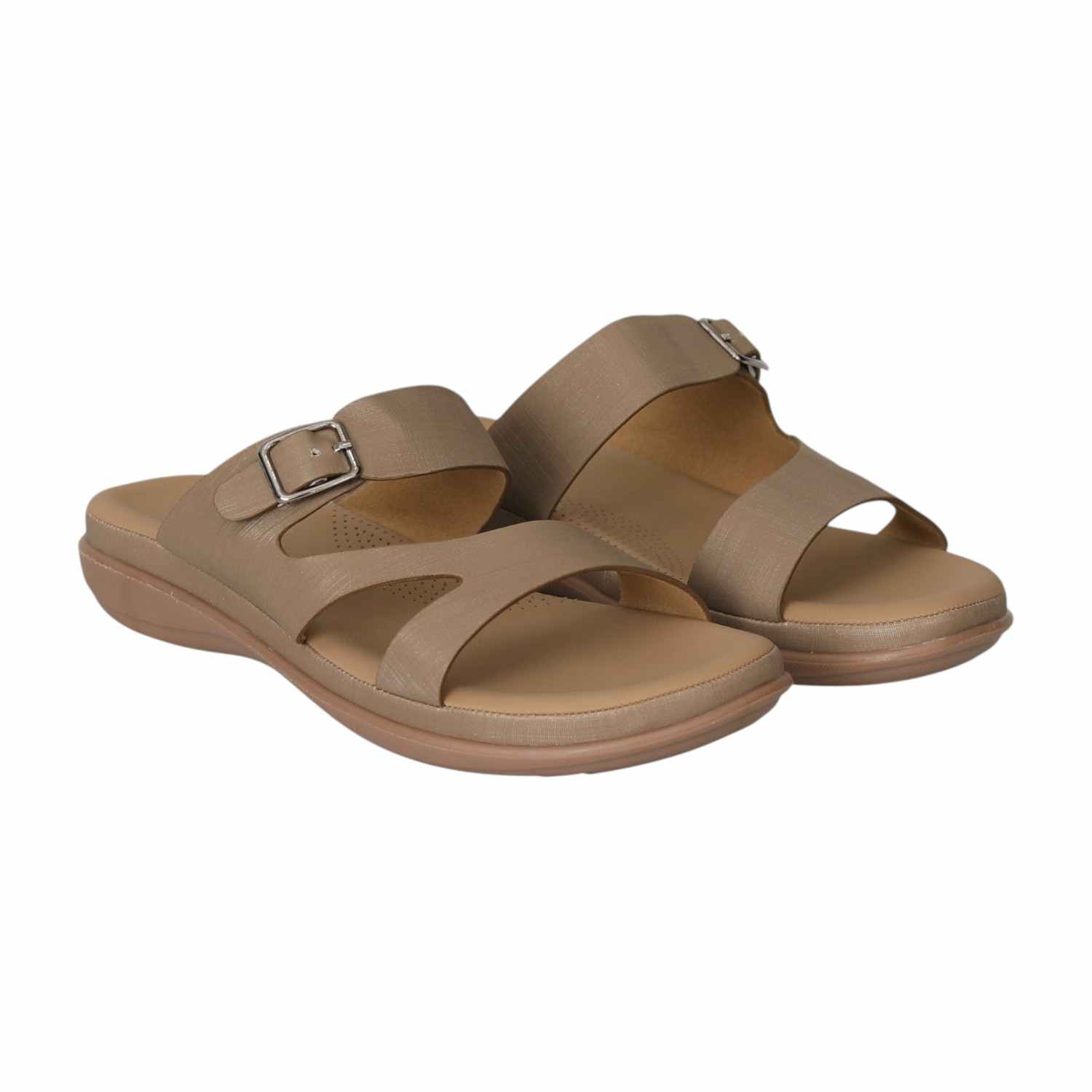 Women Tan Textured Buckle Sandals