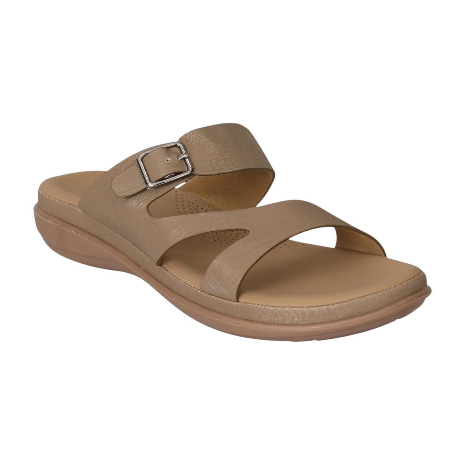 Women Tan Textured Buckle Sandals