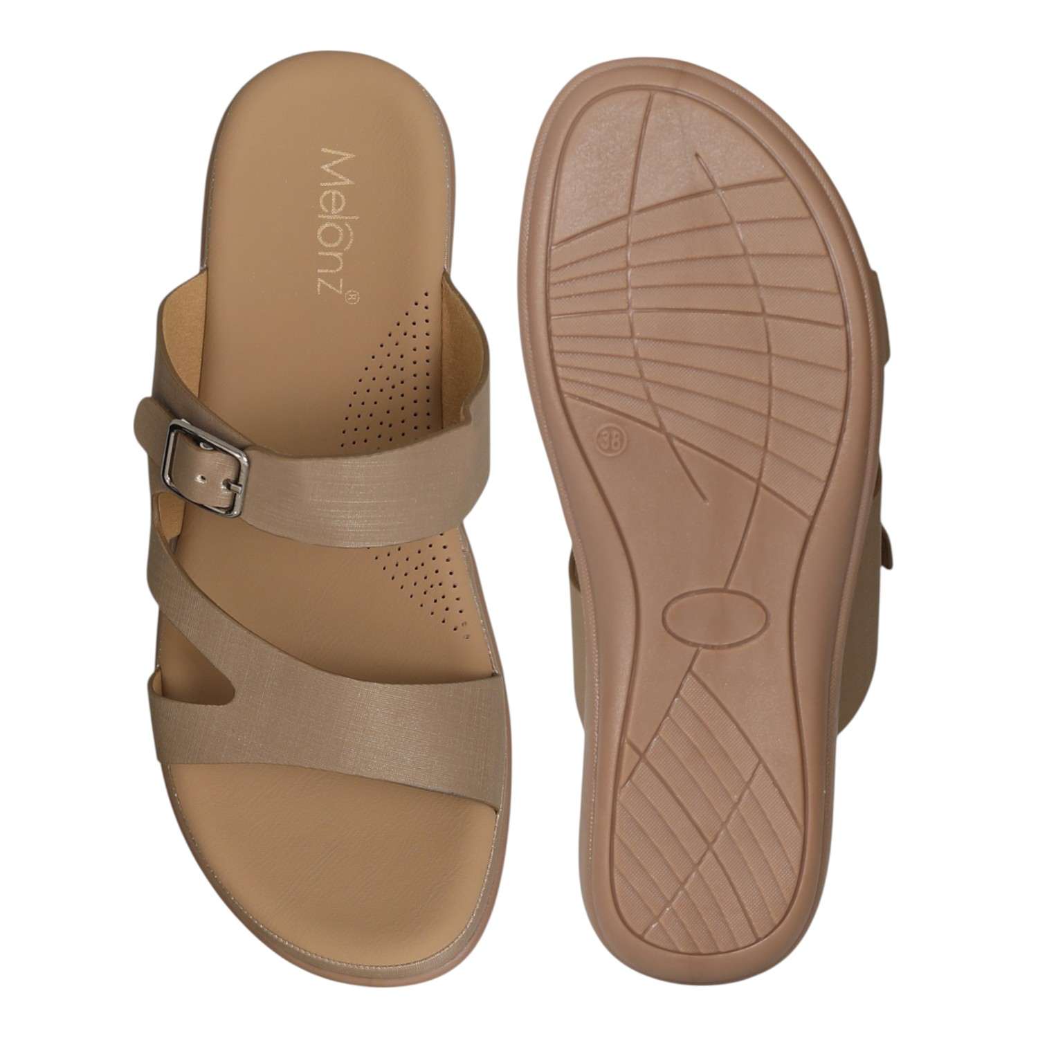 Women Tan Textured Buckle Sandals