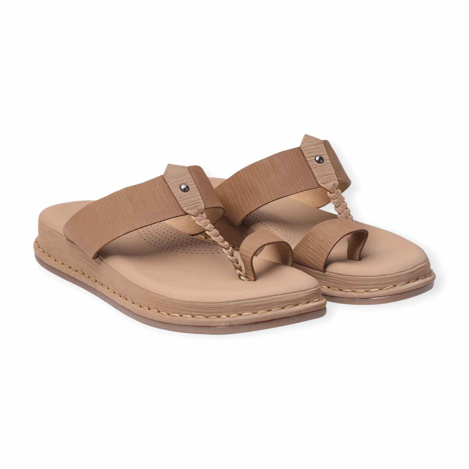 Melonz Women’s Brown Braided Toe-Loop Sandals