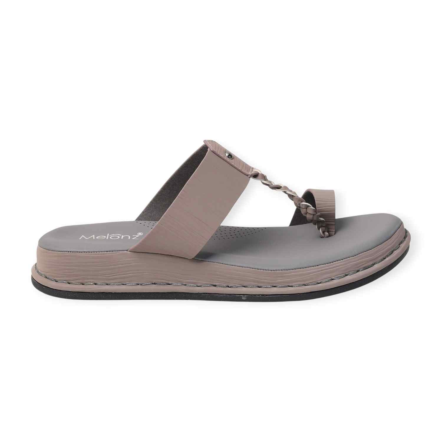 Melonz Women’s Grey Braided Toe-Loop Sandals