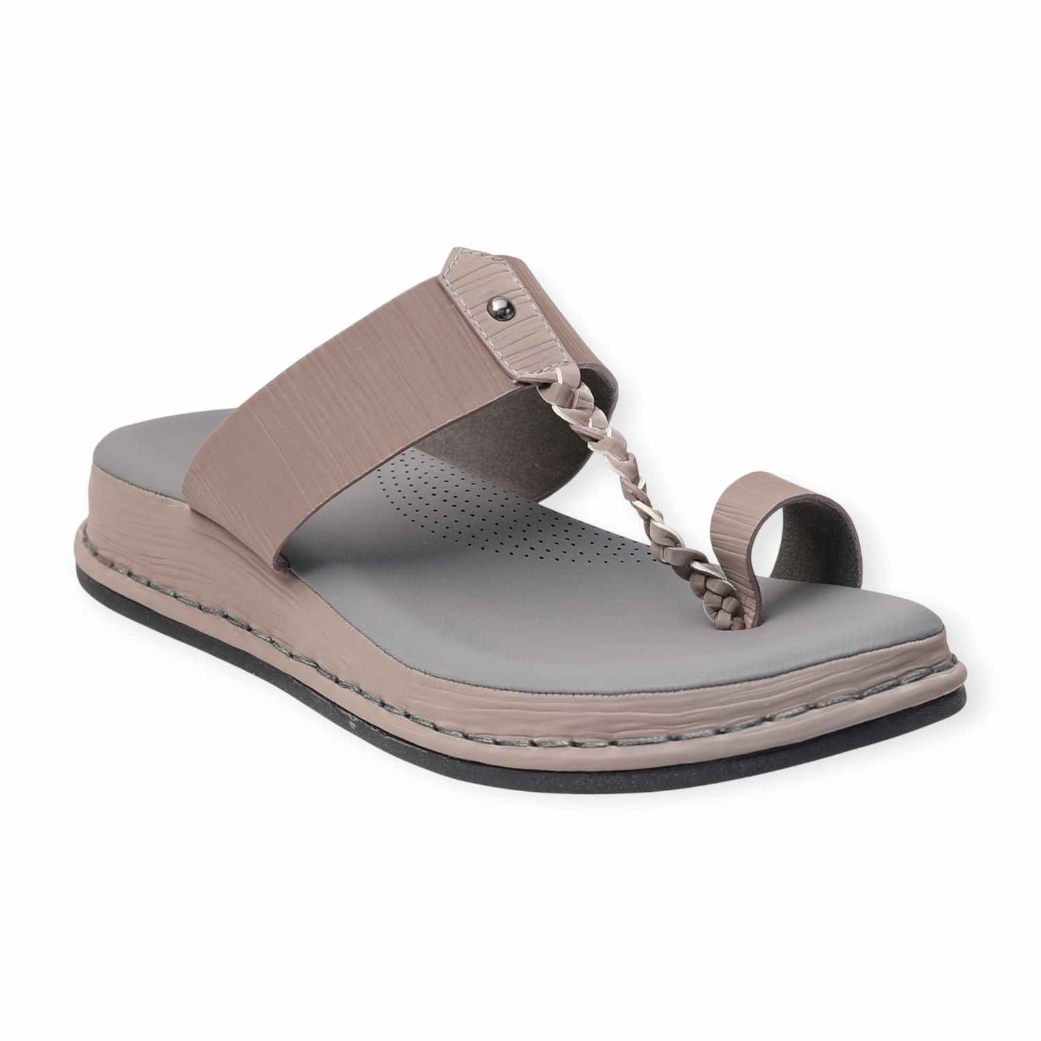 Melonz Women’s Grey Braided Toe-Loop Sandals