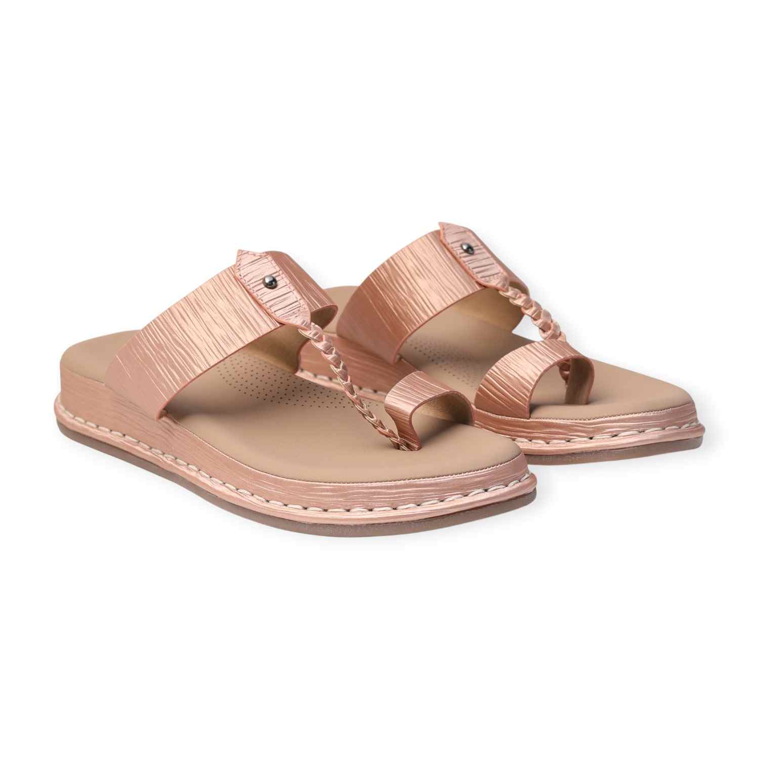 Melonz Women’s Nude Coloured Braided Toe-Loop Sandals