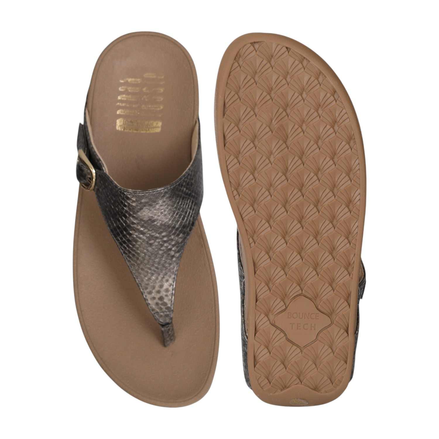 Women Grey Buckled Wedge Toe Flats