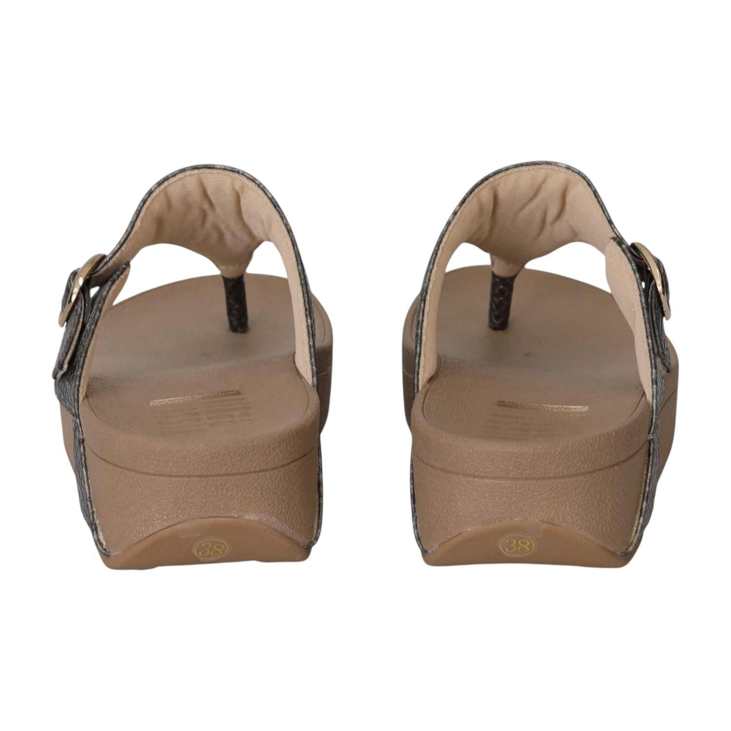 Women Grey Buckled Wedge Toe Flats