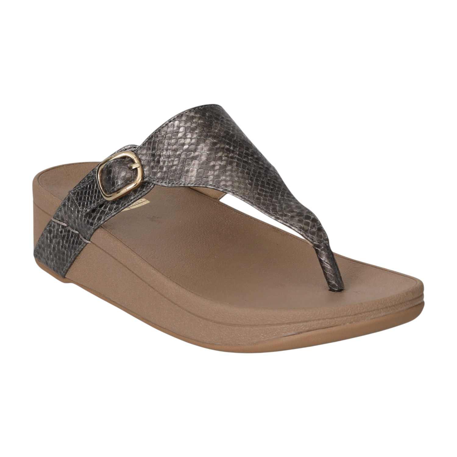 Women Grey Buckled Wedge Toe Flats