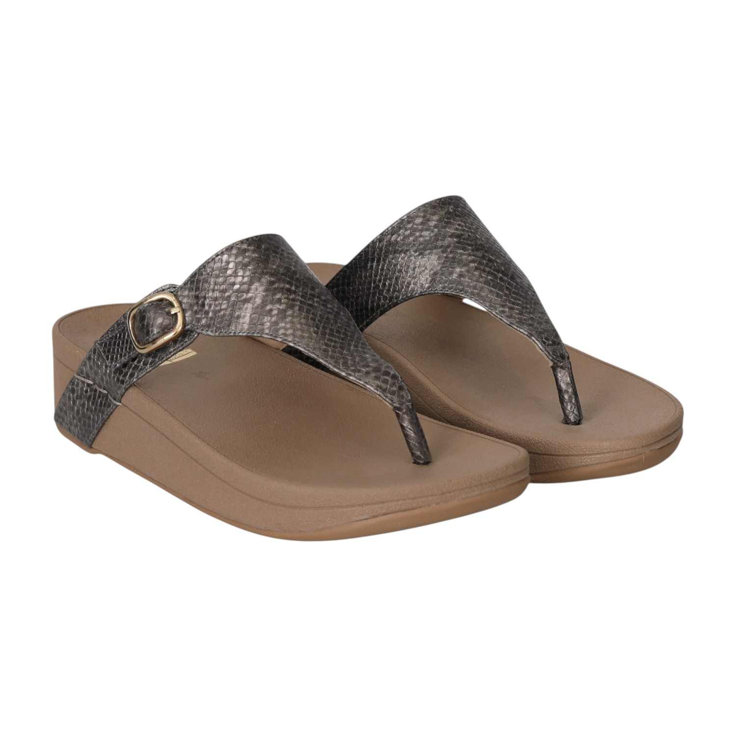 Women Grey Buckled Wedge Toe Flats