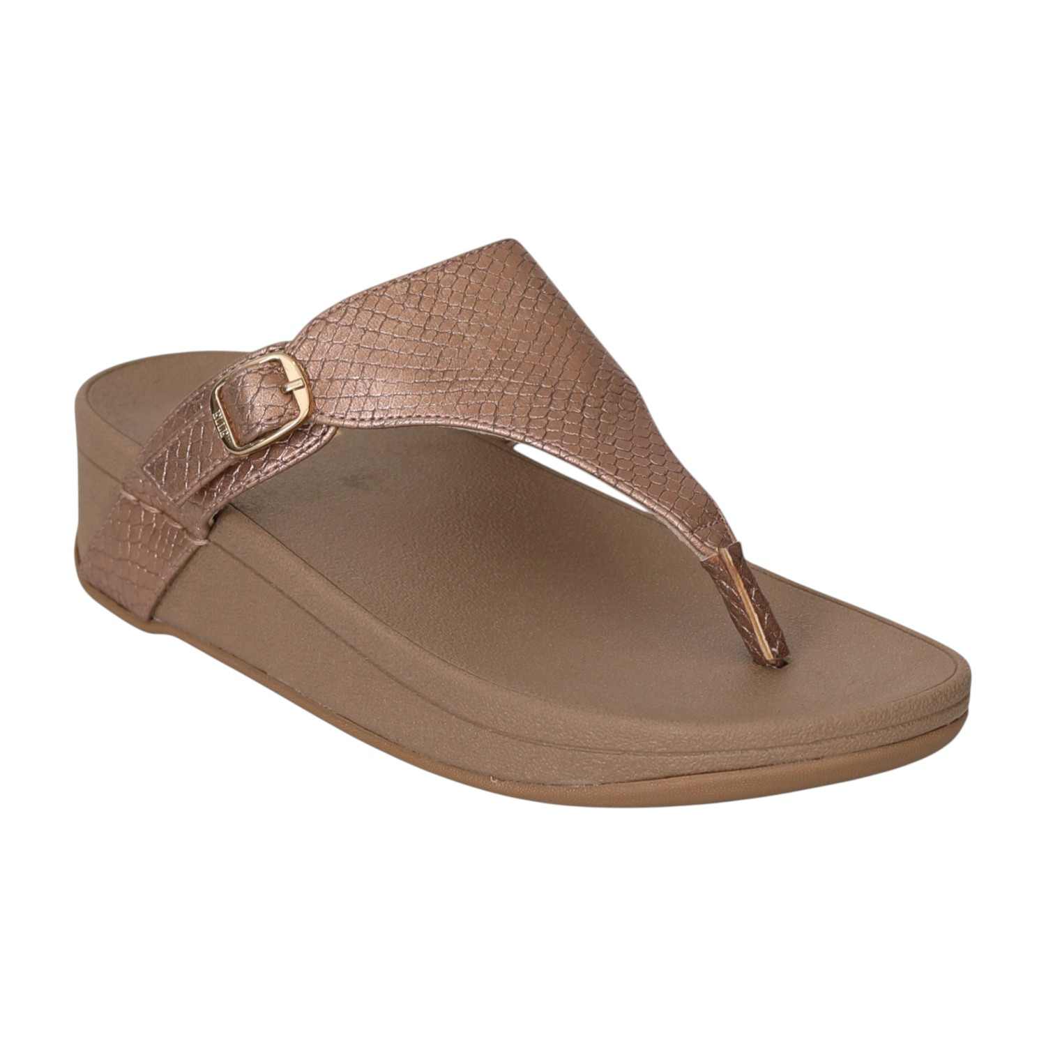 Women Bronze Buckled Wedge Toe Flats