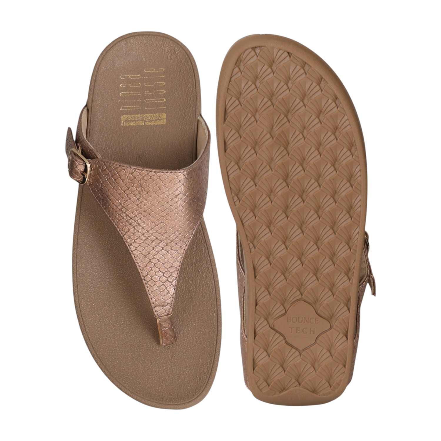 Women Bronze Buckled Wedge Toe Flats