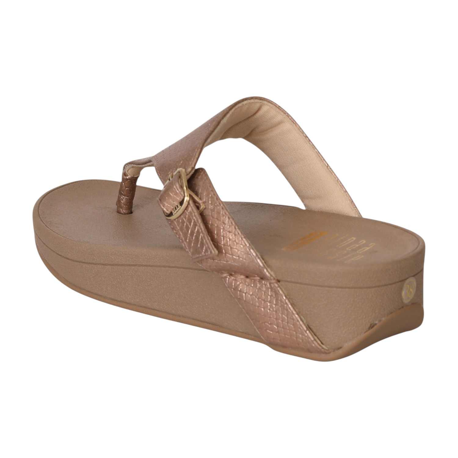 Women Bronze Buckled Wedge Toe Flats